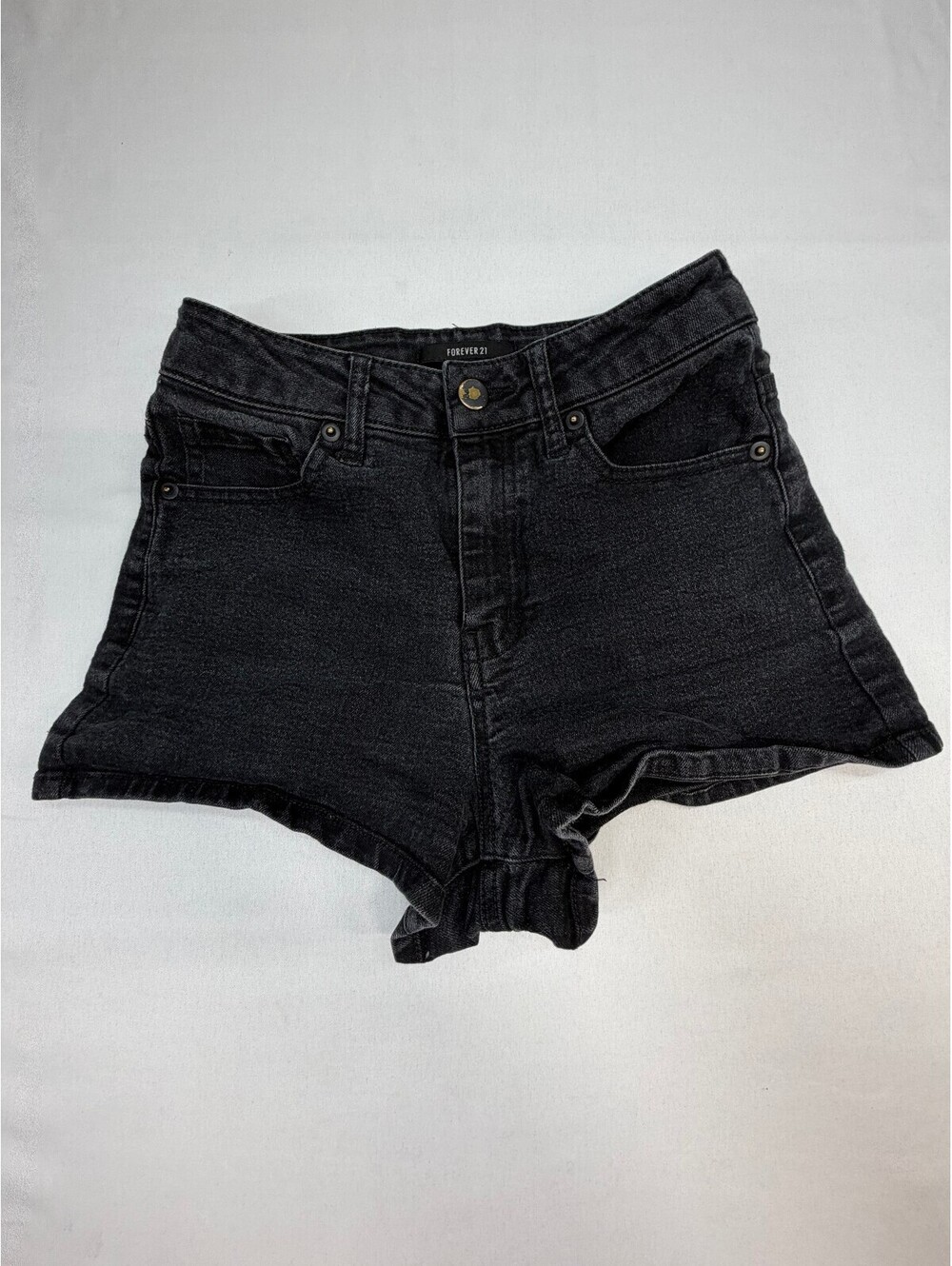 Forever 21 Women's Denim Shorts 5-Pocket Design Stretch Washed Size 25 Black